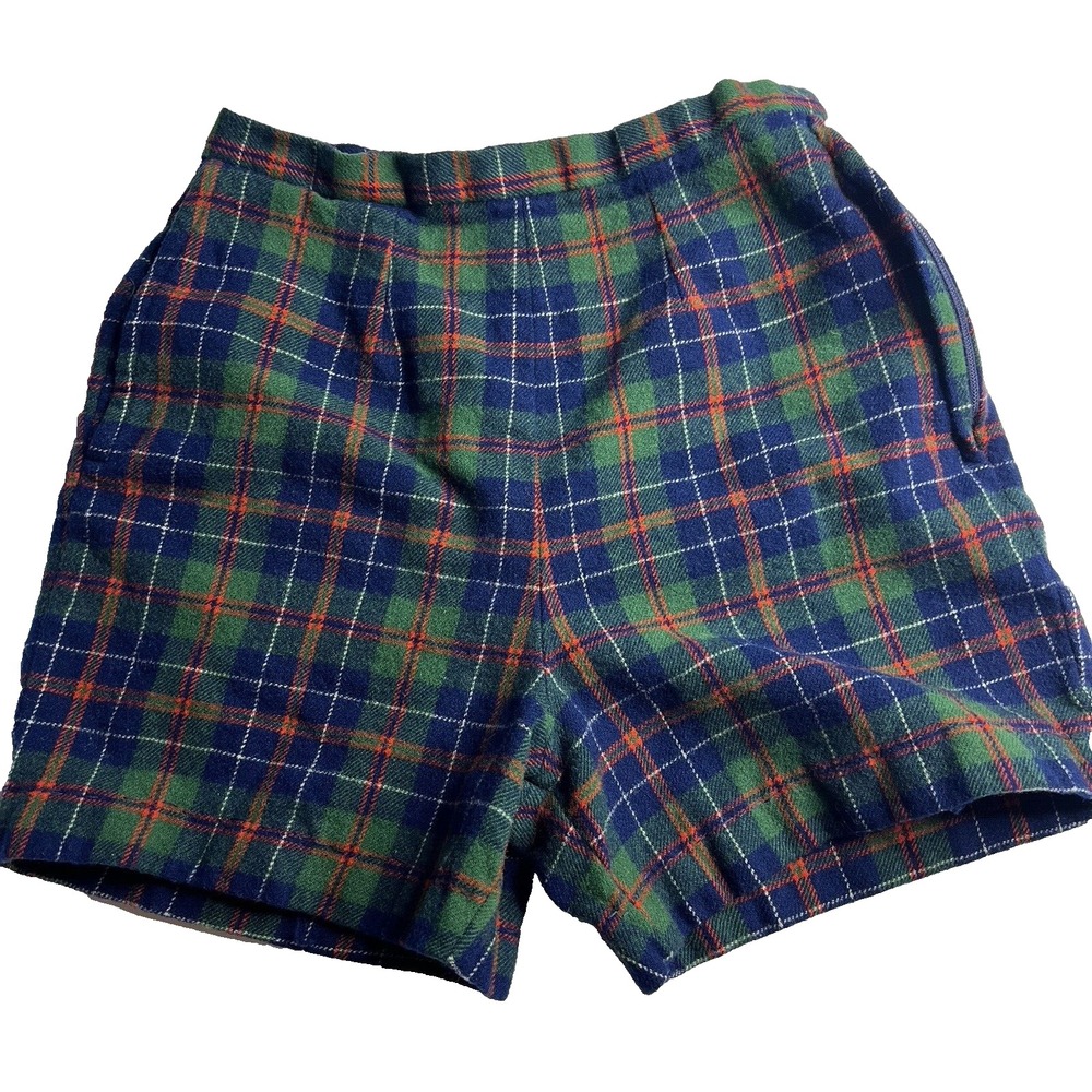 Vintage Pendleton Green Plaid‎ 100% Virgin Wool Girl Shorts Size 12 Academia